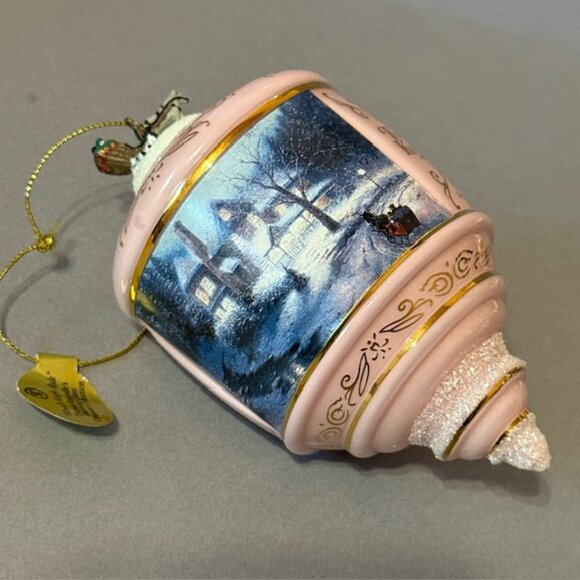 Vintage Thomas Kinkade Christmas Ornament Cottage Bradford Glass Moonlit Sleigh - Picture 1 of 3